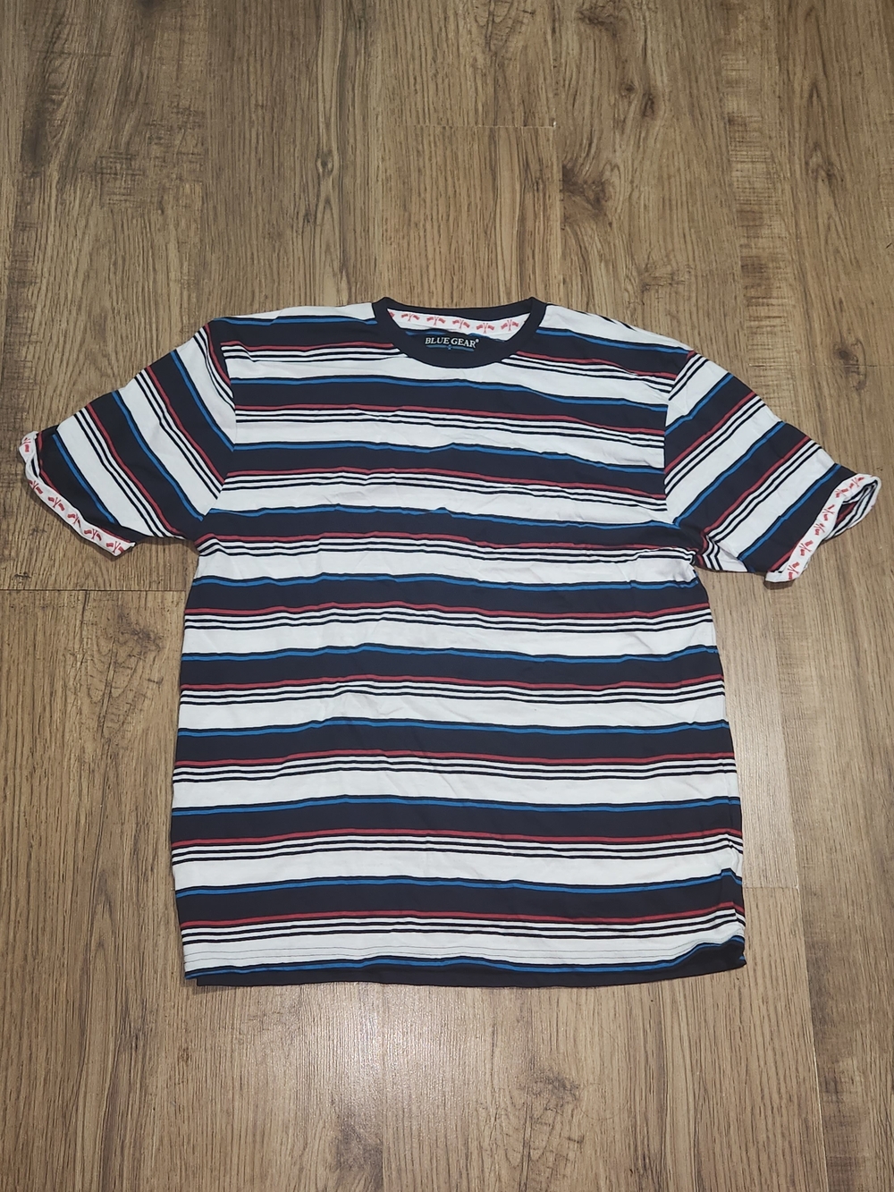 Blue Gear Men's Short-Sleeve Striped Crewneck Tee in Navy, White & Red